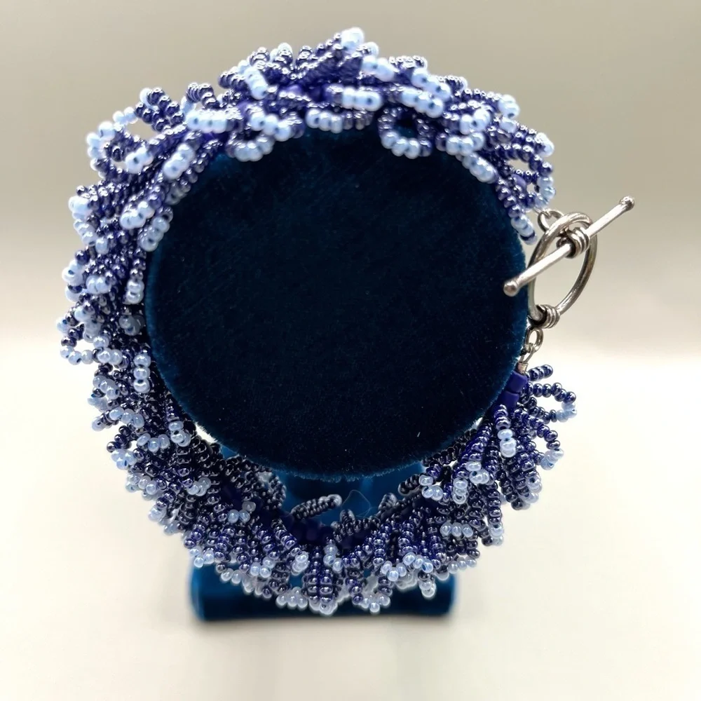Blue Seed Bead Bracelet Multi Layered Seed Beads Assorted Blue Seed Beads